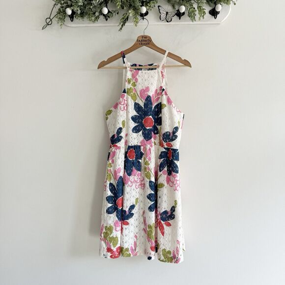 TRINA TURK Petaluma Dress Retro Mod Colorful Flower Power Lace Fit & Flare 12 - Picture 1 of 5